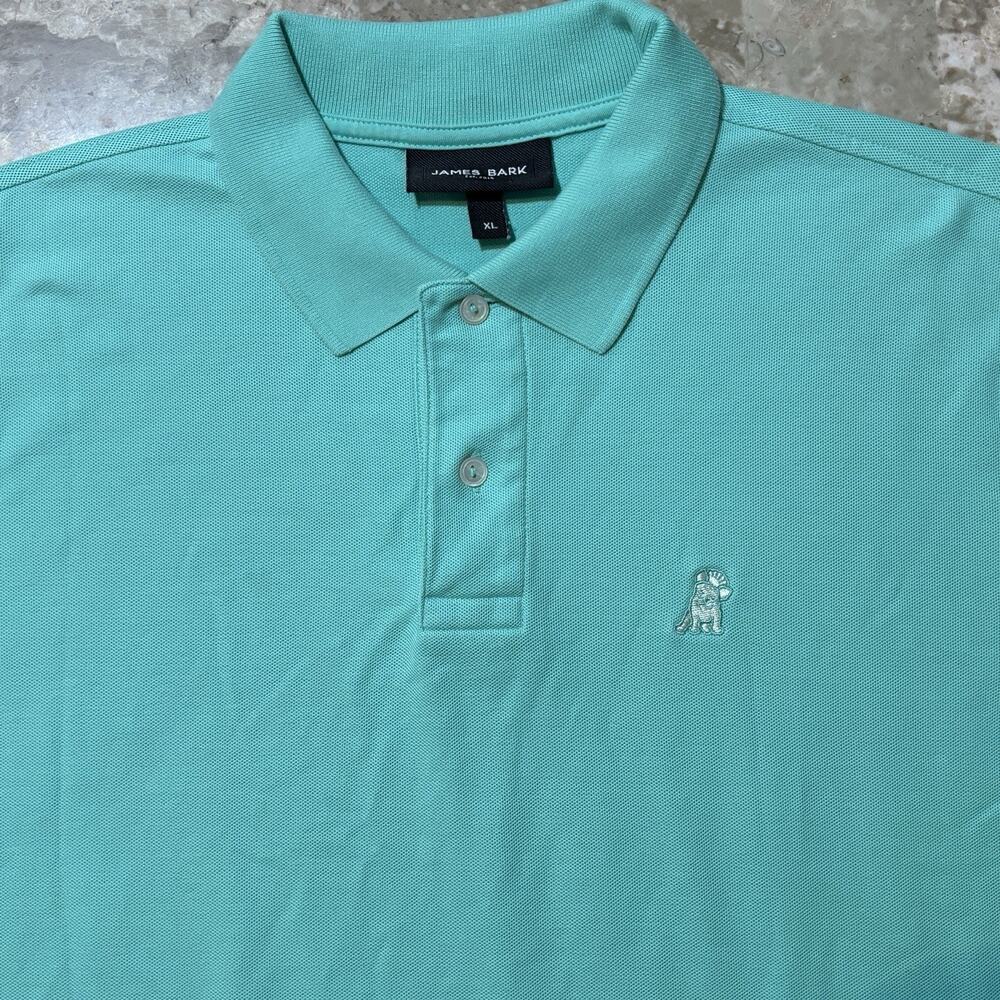 James Bark Polo Shiet Mens XL Green Teal Short Sleeve Pique Mesh Dog Logo